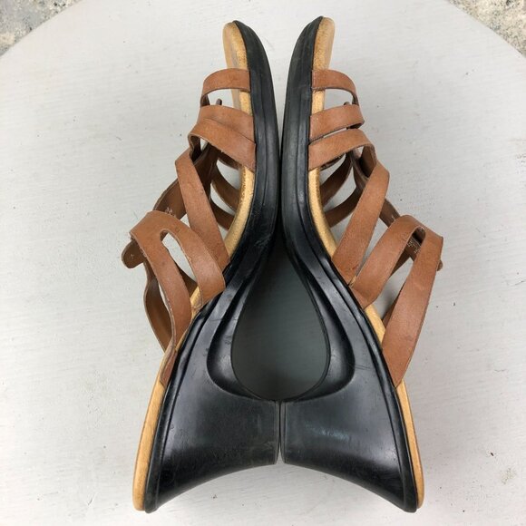 Clarks Women's Size 8M Brown Leather Strappy Open Toe Heeled Slip On Sandals - Picture 8 of 14
